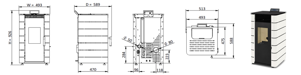 Poêle à pellets Sabine noir 8kw - Basic Line