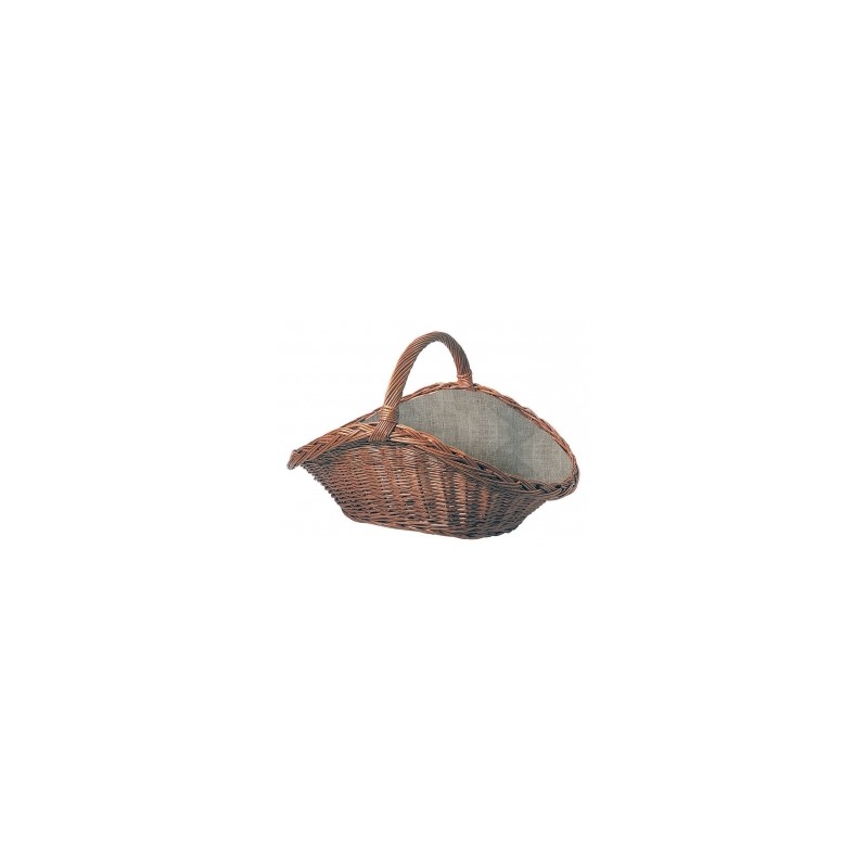 Panier en osier avec anse et doublure en toile de jute - range buches