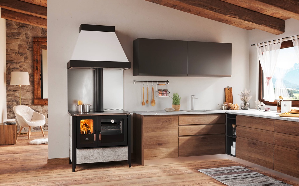 Rizzoli Cuisinière à bois avec four Serie N 94 country faïence bordeaux