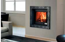 Cadre avec décor damassé vrni en noir et acier inox satiné