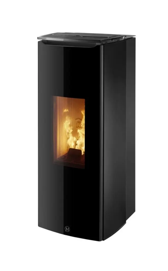 Jolly Mec - Odette 8KW UP Vitre trempée noire - sortie fumées supérieure simple paroi