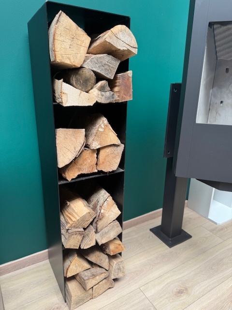 Range Bûches métallique noir 30 x 30 cm, H 120 cm 