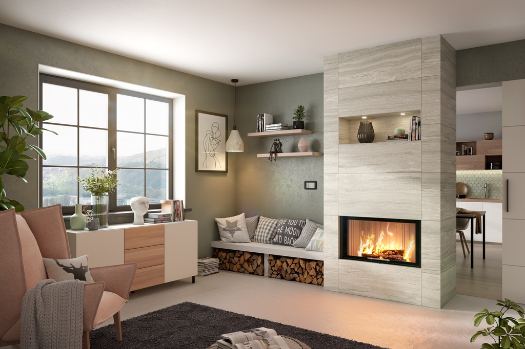 SPARTHERM Varia 1V-87h-4S, D=250, chamotte noir, cadre massif à 4 côtés