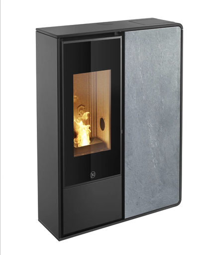 [IDEA2F/1/9KW/UP/N9] Jolly Mec - Profil noir - panneau frontal pierre ollaire - 9 kw - sortie fumées dessus