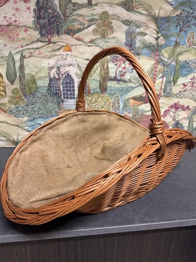 [21.02.603.2] Panier en osier avec anse et doublure en toile de jute - Range Buches