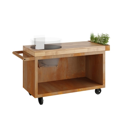 [O-K-T-135-PRO-TW-KJ] OFYR Kamado Table Corten 135 PRO Bois de teck KJ