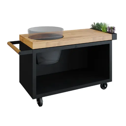 [O-K-T-B-135-PRO-TW-KJ] OFYR Kamado Table Black 135 PRO Bois de teck KJ