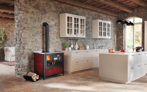 [1N0094Y8B] Rizzoli Cuisinière à bois avec four Serie N 94 country faïence bordeaux